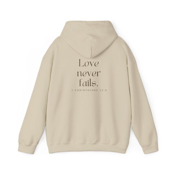 Love never fails. - 1 Corinthians 13:8 | Unisex Hooded Sweatshirt | Team Yeshua Apparel - Image 3