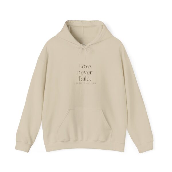 Love never fails. - 1 Corinthians 13:8 | Unisex Hooded Sweatshirt | Team Yeshua Apparel - Image 2