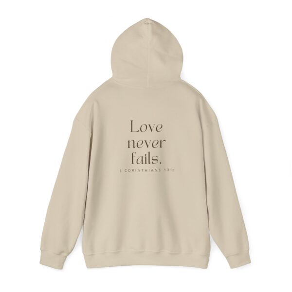 Love never fails. - 1 Corinthians 13:8 | Unisex Hooded Sweatshirt | Team Yeshua Apparel - Image 4